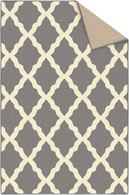 Machine Washable Moroccan Trellis Design Non-Slip Rubberback 3x5 Traditional Indoor Area Rug for Living Room, Bedroom, Kitchen, 3'3" x 5', Gray