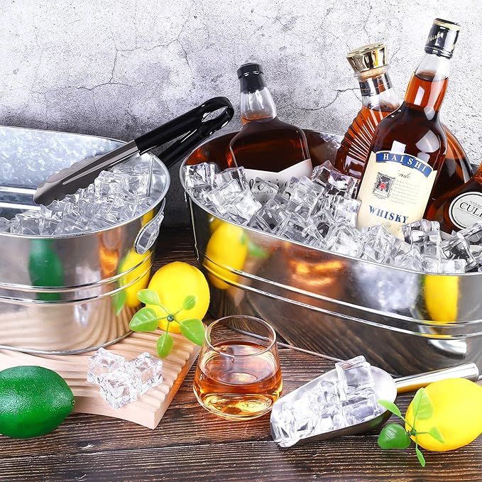 4 Pieces Galvanized Metal Drink Cooler Beverage Tubs Insulated Drink Tub with 4 Ice Scoop and 4 Stainless Steel Tongs 4 Gallons Beverage Ice Tubs for Summer Parties