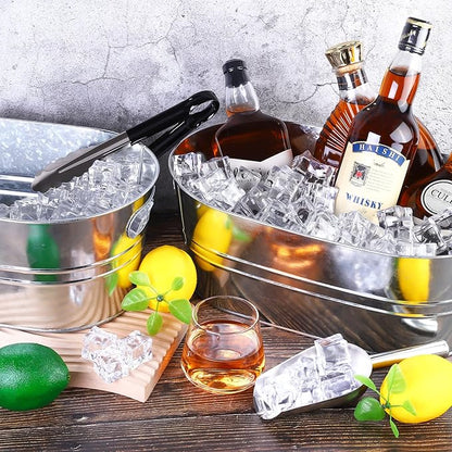 4 Pieces Galvanized Metal Drink Cooler Beverage Tubs Insulated Drink Tub with 4 Ice Scoop and 4 Stainless Steel Tongs 4 Gallons Beverage Ice Tubs for Summer Parties