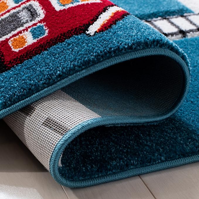 SAFAVIEH Carousel Kids Collection Accent Rug - 2' x 3', Turquoise & Ivory, Non-Shedding & Easy Care, Ideal for High Traffic Areas for Boys & Girls in Playroom, Nursery, Bedroom (CRK192K)