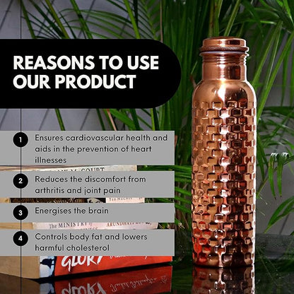 Copper Water Bottle Ayurveda Pure Copper Water Bottle for Drinking 32 oz Antique Black Leak Proof Joint Less Pure Copper Water Bottle with Lid-Purw Water Bottle 950 ML For Gym, Office, Hiking,Travel