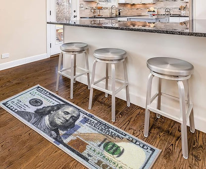 Machine Washable $100 Bill Design Non-Slip Rubberback 17x43 Modern Runner Rug for Hallway, Kitchen, Bedroom, 17" x 43", Multicolor