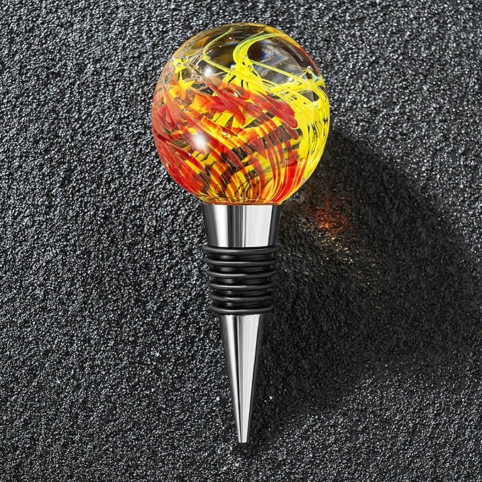 Murano Glass Wine Stoppers, Reusable Wine Bottle Stopper Champagne Stoppers, Perfect Kitchen Wine Decor Wine Accessories Gifts for Men and Women (yellow)
