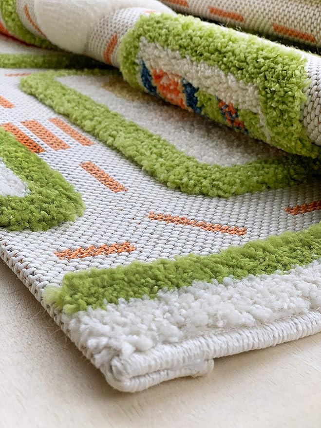 IVI Thick 3D Childrens Play Mat & Rug in A Colorful Town Design for Kids with Soccer Field, Car Park & Roads, Green, 32 x 45 inches