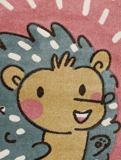 KC Cubs Boy & Girl Modern Decor Multicolor Area Rug and Carpet Collection for Kids, Toddlers and Baby Nursery, Animal Face Pink Huggable Hedgehog