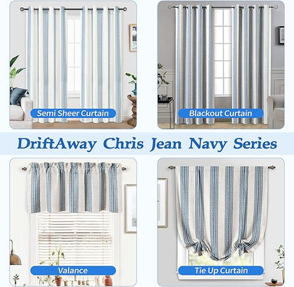 DriftAway Chris Linen Lined Valance Double Layer Thermal Insulated Room Darkening Blackout Valances 3 Inch Rod Pocket Vertical Striped Kitchen Valance for Bathroom 52 Inch by 24 Inch Jean Navy