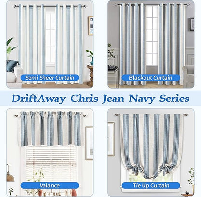DriftAway Chris Linen Lined Valance Double Layer Thermal Insulated Room Darkening Blackout Valances 3 Inch Rod Pocket Vertical Striped Kitchen Valance for Bathroom 52 Inch by 14 Inch Jean Navy