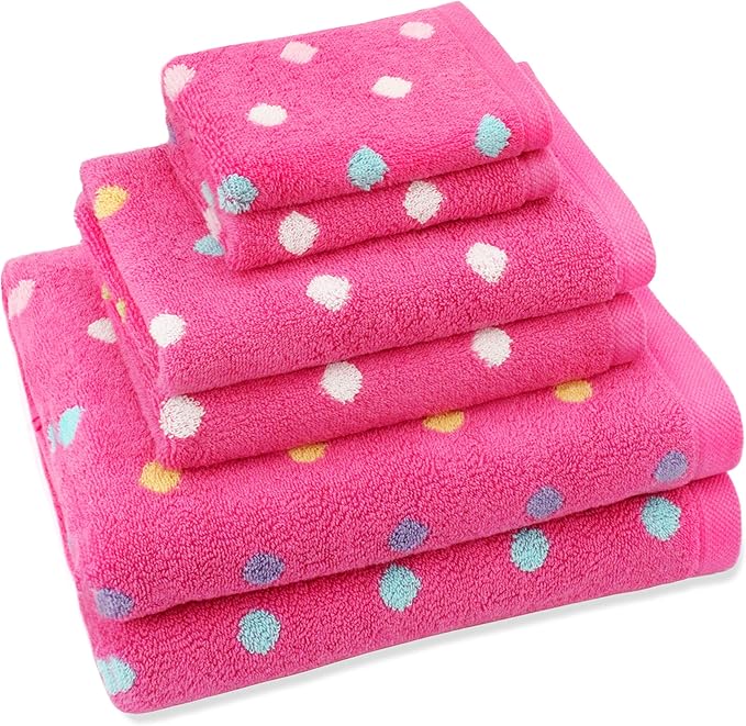 6 Piece Towel Set - Bath Time Sugar & Spice - 2 Towels, 2 Hand Towels, 2 Washcloths in Bonus Tote Bag - 100% Cotton Jacquard Soft Absorbent Pool Beach Towel Gift - Pink Multicolor