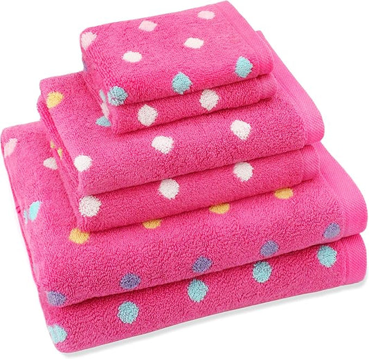 6 Piece Towel Set - Bath Time Sugar & Spice - 2 Towels, 2 Hand Towels, 2 Washcloths in Bonus Tote Bag - 100% Cotton Jacquard Soft Absorbent Pool Beach Towel Gift - Pink Multicolor