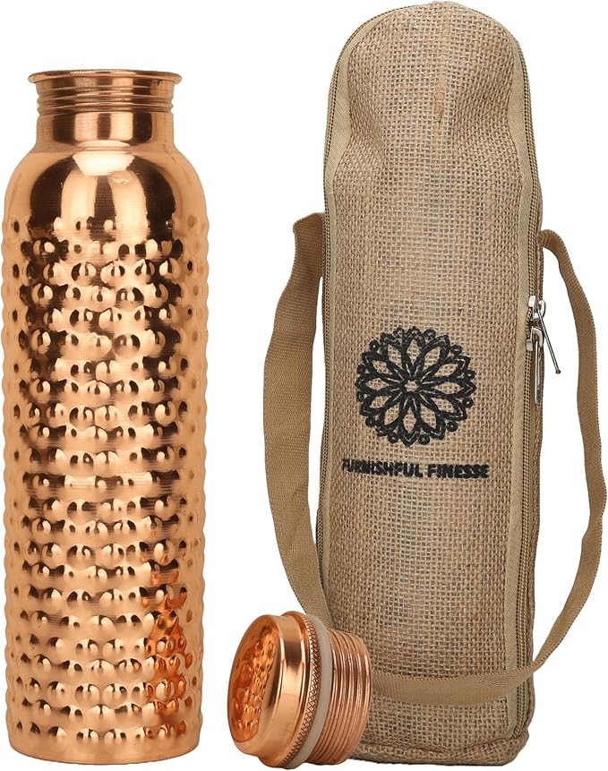 Copper Water Bottle For Drinking Black Pure Copper Ayurvedic Water Bottle 1000 ML Leak Proof,Water Bottle for Carrying Bag For for Sports, Gym,Yoga Travel,Water Bottle for Gym,Office,Hiking
