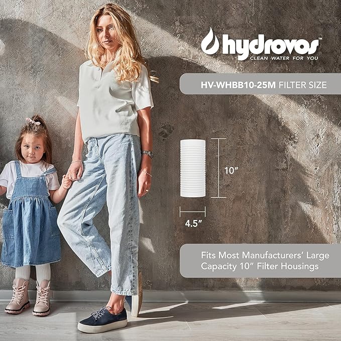 4.5 x 10 Inch Large Capacity Whole House Water Filter, NSF 42 Certified 25 Micron Sediment Filtration, Pack of 4