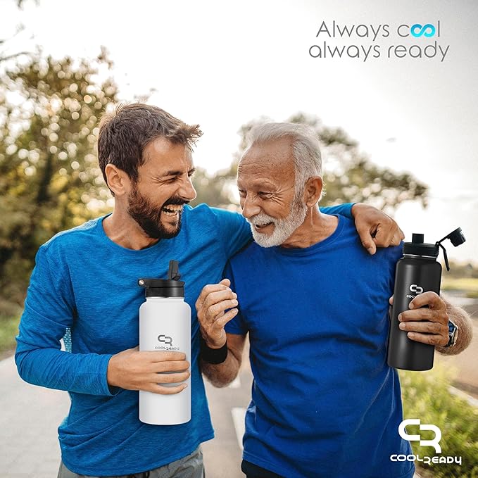 40oz Insulated White Water Bottle With Straw and Handle Lid, Thermos Coffee, Chug Lid - Double Walled Stainless Steel - Metal Water Bottle for Gym, Water Bottles Aesthetics