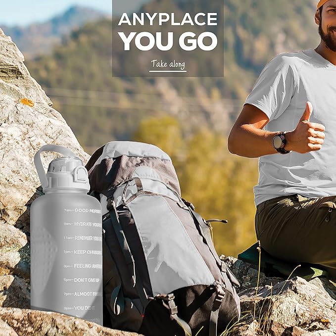 Motivational Water Bottle with Straw & Handle,One Gallon Water Bottle 128 oz/3.8L,Reusable Water Jug, Achieve All-Day Hydration SpillProof, BPA FREE