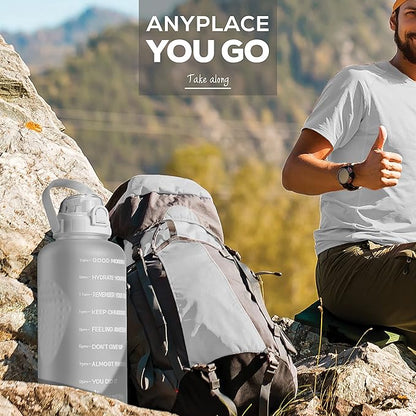Motivational Water Bottle with Straw & Handle,One Gallon Water Bottle 128 oz/3.8L,Reusable Water Jug, Achieve All-Day Hydration SpillProof, BPA FREE