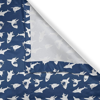 Ambesonne Shark Valance & Tier Curtain 3 pcs Set, Fish Pattern Various Gestures Have a Bite Danger Humor Nautical Design, Window Treatments for Kitchen Room Decor, 55" x 30", Blue Violet