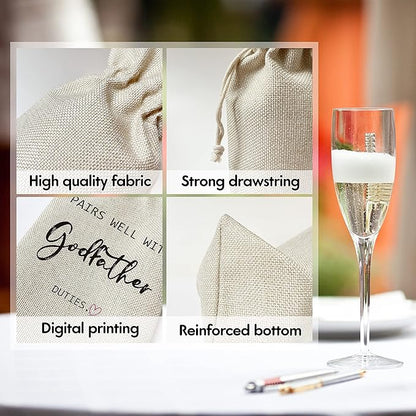 Godfather Wine Gift Bags - Gift for Godfather, Uncle, Godparent, Baptism - Reusable Burlap With Drawstring Gift Bag (5.5"x 13.5")-1 Pcs/jiu065