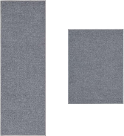 Machine Washable Modern Solid Design Non-Slip Rubberback 2x5/2x3 2PCS Set Traditional Runner Rug/Area Rug for Hallway, Kitchen, Entryway, Bathroom, 2 Piece Set - 20" x 59" / 2'3" x 3', Gray