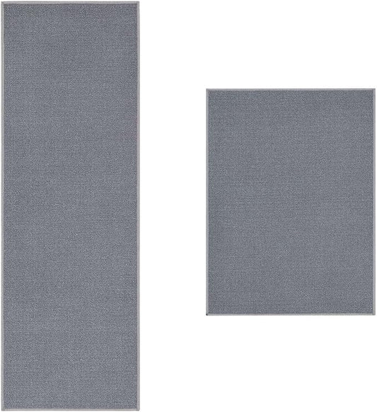 Machine Washable Modern Solid Design Non-Slip Rubberback 2x5/2x3 2PCS Set Traditional Runner Rug/Area Rug for Hallway, Kitchen, Entryway, Bathroom, 2 Piece Set - 20" x 59" / 2'3" x 3', Gray