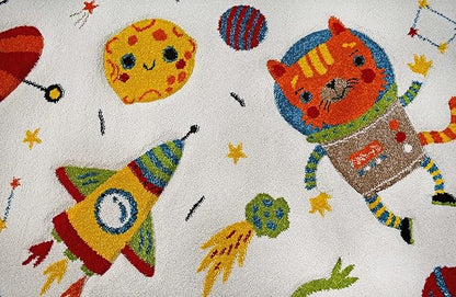 KC Cubs Boy & Girl Modern Decor Multicolor Area Rug and Carpet Collection for Kids, Toddlers and Baby Nursery, Animal Friends in Outer Space