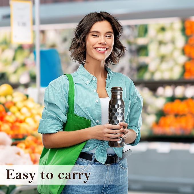 Eunoia Copper Water Bottle with Lid 32 oz, Handmade Ayurvedic Copper Bottle Water Vessel, Gym Water Bottle for Sports Exercise Yoga Fitness, Diamond Antique