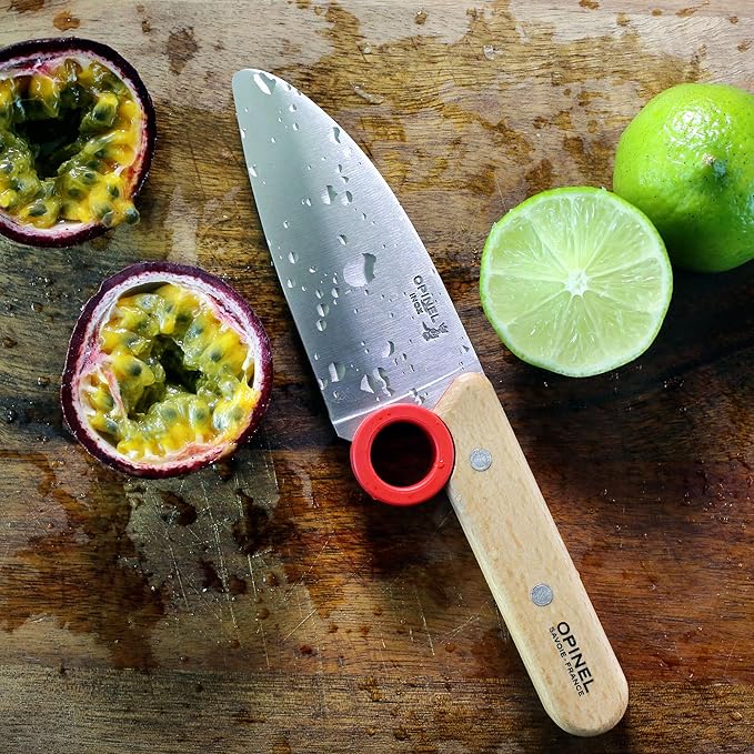 Opinel Le Petit Chef Knife Set, Chef Knife with Rounded Tip, Fingers Guard, For Children, Teaching Food Prep and Kitchen Safety, 2 Piece Set, Made in France