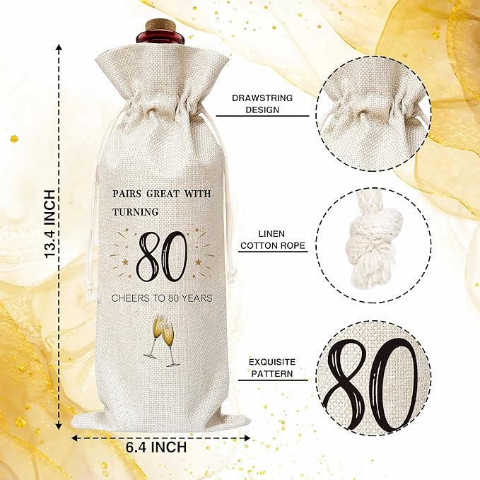 80th Birthday Wine Gift Bag, Cotton Burlap Wine Bags, 1944 Wine Bottle Cover Bag Birthday Gifts for Women, Men, Friends, Co-workers, Teachers, Grandpa, Grandma(02)