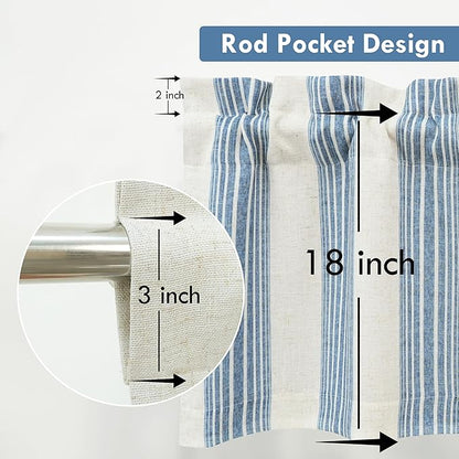 DriftAway Chris Linen Lined Valance Double Layer Thermal Insulated Room Darkening Blackout Valances 3 Inch Rod Pocket Vertical Striped Kitchen Valance for Bathroom 52 Inch by 18 Inch Jean Navy