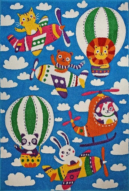 KC Cubs Play Area Rug Boy & Girl Modern Decor Multicolor Area Rug and Carpet Collection for Kids, Toddlers and Baby Nursery, Flying Animal Friends