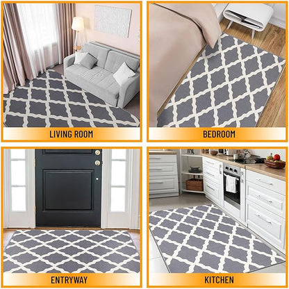 Machine Washable Moroccan Trellis Design Non-Slip Rubberback 3x5 Traditional Indoor Area Rug for Living Room, Bedroom, Kitchen, 3'3" x 5', Gray