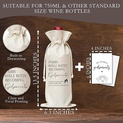 Godparents Gifts Wine Bag & Card, Godparents Proposal Gifts, Wine Bag For Godmother Godfather, Pairs Well With Becoming Godparents Wine Bag For Baby Shower Baptism, Will You Be My Godparents Gifts -07
