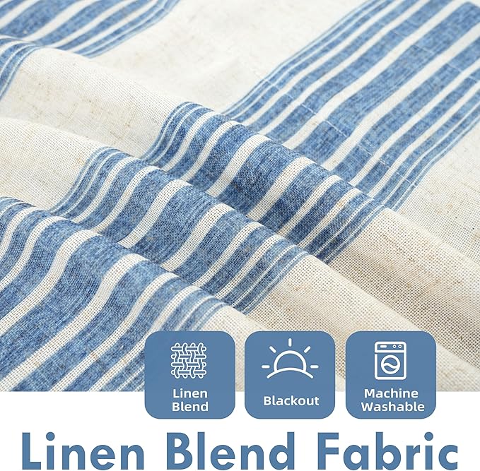 DriftAway Chris Linen Lined Valance Double Layer Thermal Insulated Room Darkening Blackout Valances 3 Inch Rod Pocket Vertical Striped Kitchen Valance for Bathroom 52 Inch by 18 Inch Jean Navy