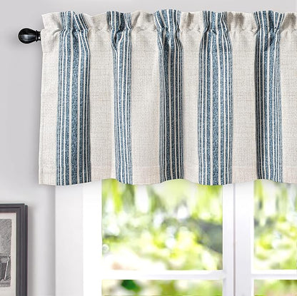 DriftAway Chris Linen Lined Valance Double Layer Thermal Insulated Room Darkening Blackout Valances 3 Inch Rod Pocket Vertical Striped Kitchen Valance for Bathroom 52 Inch by 14 Inch Jean Navy