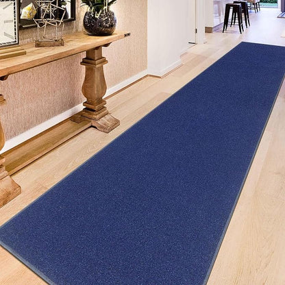 Machine Washable Modern Solid Design Non-Slip Rubberback 2x6 Traditional Runner Rug for Hallway, Kitchen, Bedroom, Living Room, 2'2" x 6', Navy