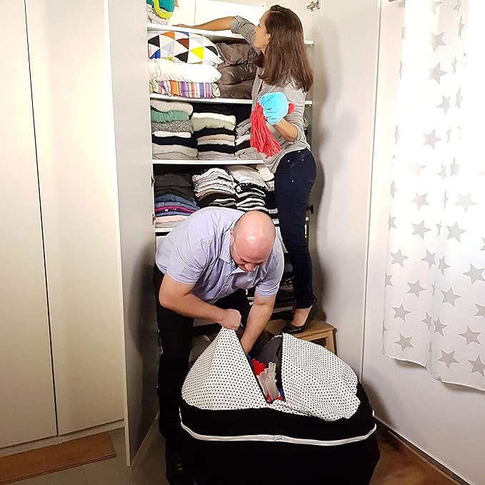 2 Sizes in 1 Stuffed Animal Storage Bean Bag Chair Cover for Kids & Adults | Washable XL Stuffie Seat | 100% Cotton | Pouf Organizer for Plush Toys, Linens, Quilts & Pillows | Blue Skies