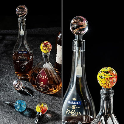 Murano Glass Wine Stoppers, Reusable Wine Bottle Stopper Champagne Stoppers, Perfect Kitchen Wine Decor Wine Accessories Gifts for Men and Women (Brown)