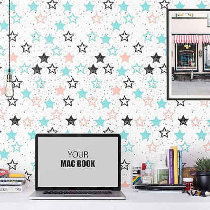 Amaonm Removable 15.8 x 98.4inch Wall Decals DIY Wallpaper Wall Stickers Murals Decor for Kids Babys Girls Bedroom Teens Nursery Living Room Door Desk Decoration (Star)