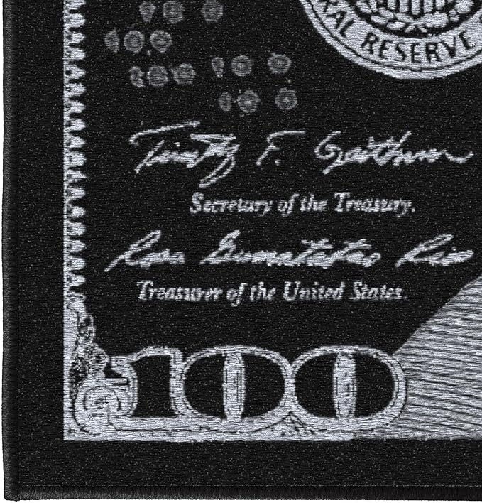 Machine Washable $100 Bill Design Non-Slip Rubberback 22x53 Modern Runner Rug for Hallway, Kitchen, Bedroom, 22" x 53", Black