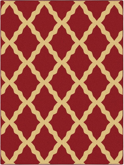 Machine Washable Trellis Design Non-Slip Rubberback 5x7 Traditional Area Rug for Living Room, Bedroom, Kitchen, Dining Room, 5' x 6'6", Red