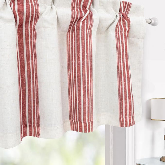 DriftAway Chris Linen Lined Valance Double Layer Thermal Insulated Room Darkening Blackout Valances 3 Inch Rod Pocket Vertical Striped Kitchen Valance for Bathroom 52 Inch by 18 Inch Red