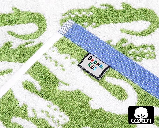 6 Piece Towel Set - Bath Time in A While Crocodile- 2 Bath Towels, 2 Hand Towels, 2 Washcloths in Bonus Tote Bag - 100% Cotton Jacquard Soft Absorbent Pool Beach Towel Gift - Green Blue