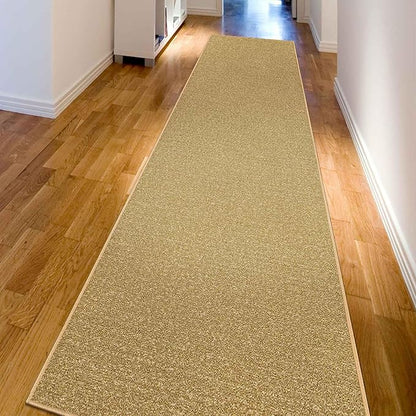 Machine Washable Modern Solid Design Non-Slip Rubberback 2x5 Traditional Runner Rug for Hallway, Kitchen, Bedroom, Entryway, 20" x 59", Beige