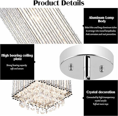 MO&OK 3 Pack Crystal Chandelier Modern Pendent Lights Adjustable Hanging Lighting with Metal Lampshade Rectangle Chandeliers for Kitchen Island Dinningroom,Entrance Living Room H9.8 xD5.2 Chrome