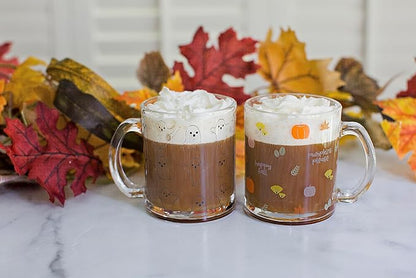 Pearhead Glass Harvest Mug, Halloween Home Décor, Coffee And Tea Glass Mug, Fall Drinkware Accessories, Seasonal Mug, 12 oz.