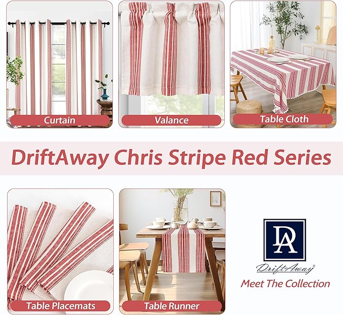 DriftAway Chris Linen Lined Valance Double Layer Thermal Insulated Room Darkening Blackout Valances 3 Inch Rod Pocket Vertical Striped Kitchen Valance for Bathroom 52 Inch by 18 Inch Red