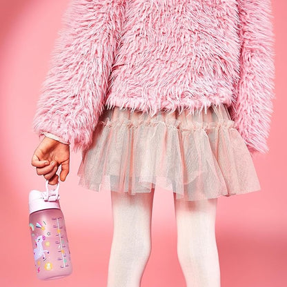 Ion8 Small Water Bottle, 350 ml/12 oz, Leak Proof, Easy to Open, Secure Lock, Dishwasher Safe, BPA Free, Carry Handle, Hygienic Flip Cover, Easy Clean, Odor Free, Carbon Neutral, Pink, Unicorn Design