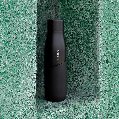 LARQ Bottle Movement PureVis 24 oz - Lightweight Self-Cleaning and Non-Insulated Stainless Steel Water Bottle with UV Water Purifier | Reusable & Travel Friendly, Black/Onyx
