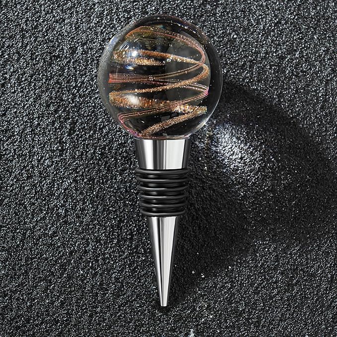 Murano Glass Wine Stoppers, Reusable Wine Bottle Stopper Champagne Stoppers, Perfect Kitchen Wine Decor Wine Accessories Gifts for Men and Women (Brown)