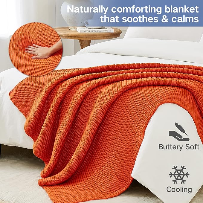 Knitted Weighted Blanket(Beige 50"x60" 7lbs),Home Décor Cooling Throw Blanket for Hot Sleepers,Hand Made Chunky Knit Heavy Blanket Use on Twin Size Bed