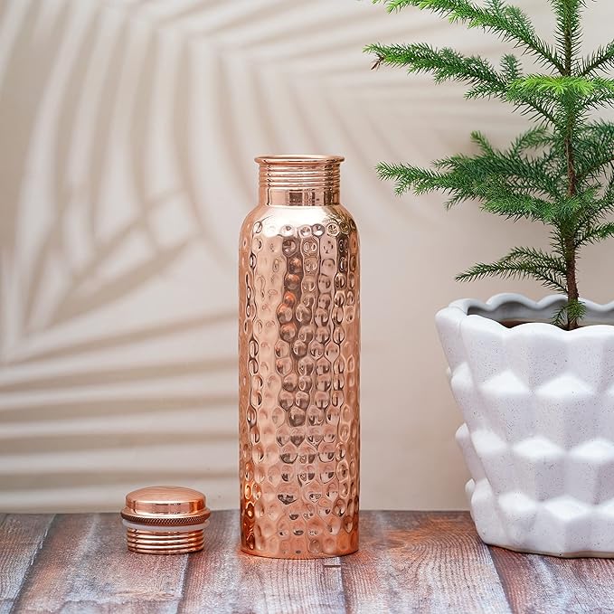 Copper Water Bottle for Drinking 34 oz Copper Ayurveda Pure Copper Water Bottle Ayurvedic Water Bottle with Lid Leak Proof Joint Less Water Bottle Travel Bottle for Gym, Office, Hiking,Outdoor Bottle