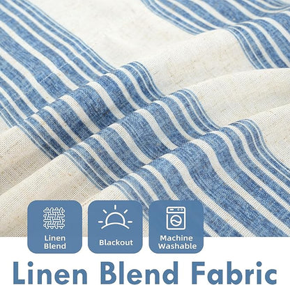 DriftAway Chris Linen Lined Valance Double Layer Thermal Insulated Room Darkening Blackout Valances 3 Inch Rod Pocket Vertical Striped Kitchen Valance for Bathroom 52 Inch by 14 Inch Jean Navy